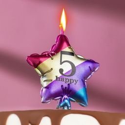 Свеча в торт "Воздушный шарик. Звезда", цифра "5", 11.5 см,  разноцветная