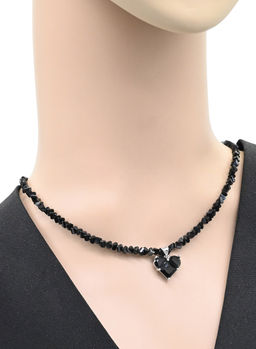 Бусы из циркона с подвеской Сердце, цвет черный, 38см