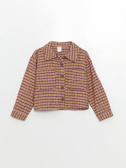 Uzun Kollu Crop Ekose Desenli K?z ?ocuk Ceket