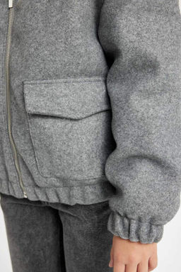 Ветрозащитное пальто с воротником-стойкой на молнии с двойным карманом и эластичной прострочкой для девочек - Defacto фото 5