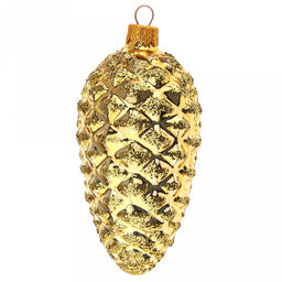 Елочная игрушка фигурка стеклянная Шишка большая 2 h12см, ручная художественная роспись, подарочная упаковка (Россия)