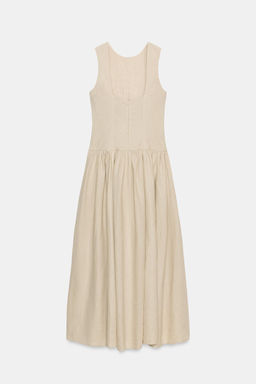 VESTIDO MIDI COMBINADO CON LINO / Beige claro - Zara фото 9
