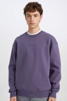 Boxy Fit Bisiklet Yaka Bask?l? Sweatshirt - Defacto фото 12