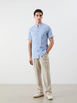 Regular Fit K?sa Kollu Keten Kar???ml? Erkek G?mlek