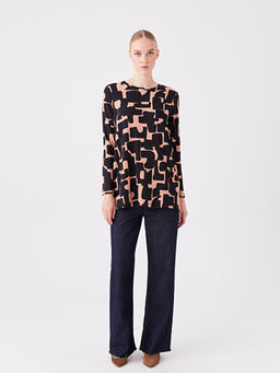 Bisiklet Yaka Desenli Uzun Kollu Kad?n Tunik