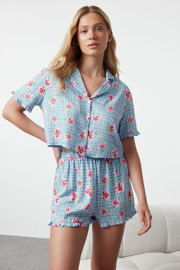 Trendyolmilla Kad?n Mini Me/Anne K?z Pembe Cicekli F?rf?rl? Viskon Sortlu Dokuma Pijama Tak?m? THMSS23PT00167 фото 7