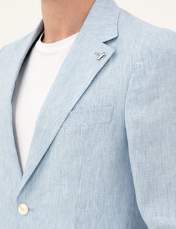 Голубая льняная куртка узкого кроя - Cacharel фото 7