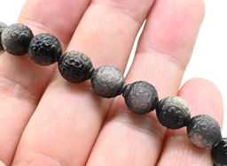 Браслет из Обсидиана шарик резной 8мм, 15г