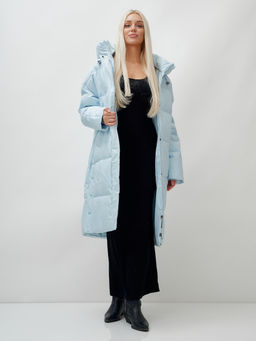 Пальто летучая мышь женское с капюшоном зимнее голубого цвета 9619Gl - Mtforce фото 18