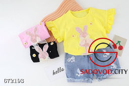 Летний костюм двойка для девочки с джинсовыми шортами