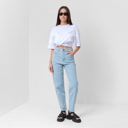 Джинсы женские мом MIST: Denim, размер (28) 44, голубые