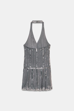 VESTIDO MINI HALTER BRILLOS / Gris oscuro - Zara фото 4