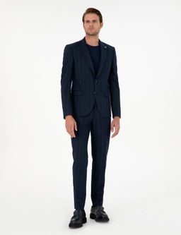 Lacivert Ex. Slim Fit _izgili Tak_m Elbise