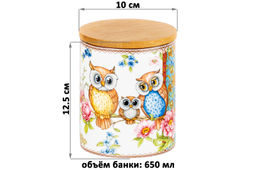 Банка д/хранения 650 мл 10*10*12,5 см Совушки с деревянной крышкой с силик.уплотн. NEW BONE CHINA - Elan gallery фото 2