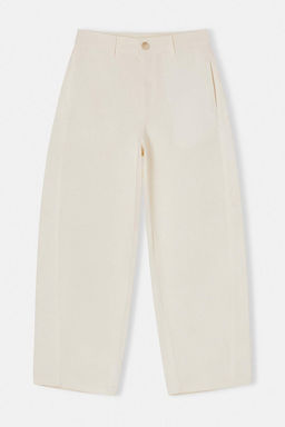 Beyaz Gabardin Kal?n Yumusak Tuseli Barrel Pantolon TWOSS26PL00084