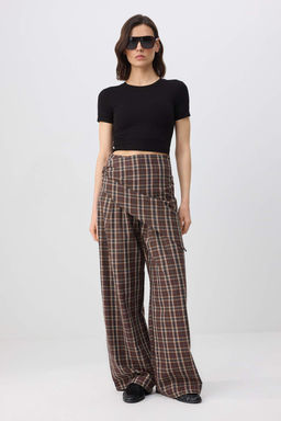 Cok Renkli Fularl? Ekoseli Genis Paca Pantolon TWOSS26PL00140