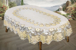 Скатерть арт. 244081/130/3, овальная, размер 130 см х 180 см, цвет кремово-золотистый