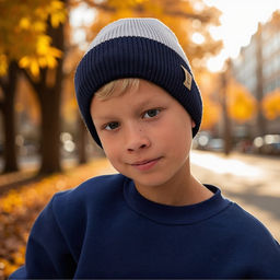 Шапка для мальчика MINAKU: Hello, winter, размер 50-52 (3-4 лет), синяя, серая