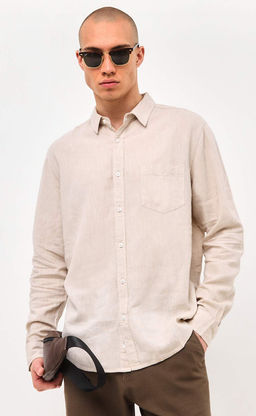 Рубашка д/р лен F111-0450-1 beige