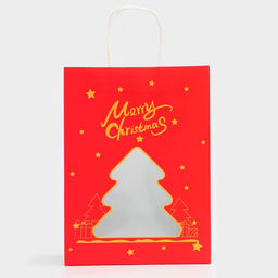 Цена за 12 шт. Пакет подарочный новогодний крафт, с окном Ёлка 30?22?14 см
