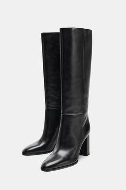 LEATHER HIGH-HEEL KNEE-HIGH BOOTS