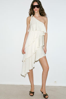 VESTIDO VOLANTES NUDO / Crudo