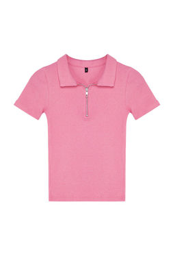 Lacivert Fermuar Detayl? Fitted/Vucuda Oturan Polo Yaka Fitilli Esnek Orme Bluz TWOSS23BZ00496 - Trendyolmilla фото 16