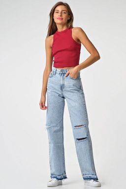 Кроп-топ трикотажный с американской проймой из хлопка бордовый