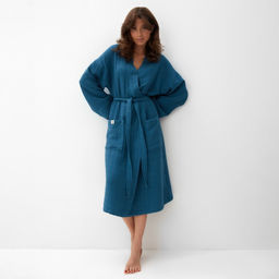 Халат жен.муслиновый LoveLife размер 46-48, цвет синий, 100% хл, 4-сл, 235 г/м²