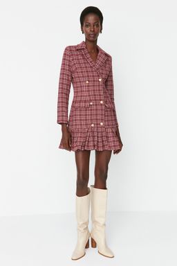 TRENDYOLMILLA Siyah Etegi Volanl? Dugme Detayl? Tuvit Dokuma Elbise TWOAW23EL00870  фото 3