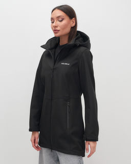 Парка спортивная женская с капюшоном softshell черного цвета 9568Ch