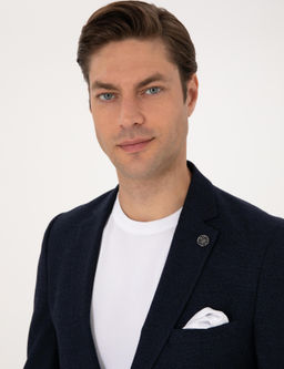 Lacivert Ex. Slim Fit Y_n Kar___ml_ Tak_m Elbise