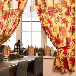 Комплект штор для кухни с подхватами «Доляна. Новогодние украшения», 2 шт., жёлтые, 145×180 см
