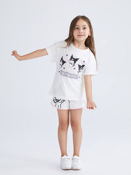 Bisiklet Yaka Kuromi Bask?l? K?z ?ocuk Ti??rt