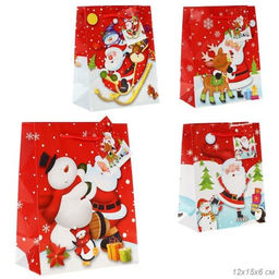 Цена за 12 шт. Пакет подарочный 12х15х6 Новый год / 16023 /уп 12/2400/ микс