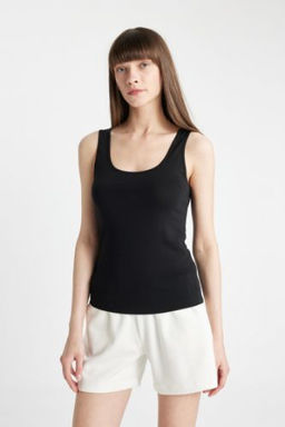 Fall in Love Regular Fit Pamuklu Basic Duz Siyah Ic Atlet