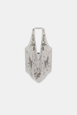 TOP HALTER ABALORIOS / Gris