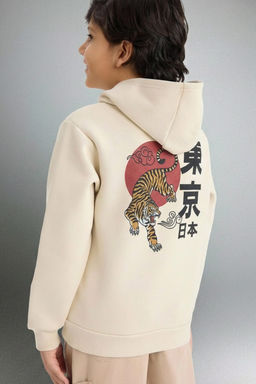 Kap__onlu S_rt Bask_l_ __i Yumu_ak T_yl_ Sweatshirt Erkek _ocuk