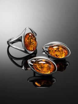 Изящные серьги из серебра и натурального коньячного янтаря София - Амберхолл фото 5