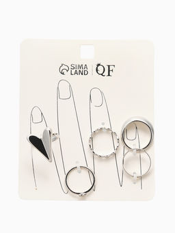 Набор колец 5 шт "Новый стиль" сердечки, размер МИКС, цвет серебро