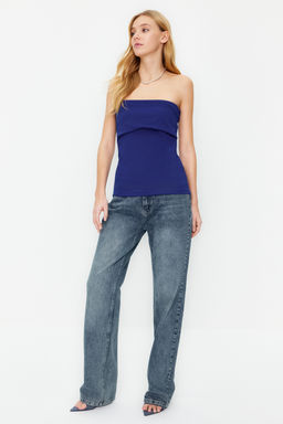 Trendyolmilla Beyaz Straplez Yaka Yandan Fermuarl? Krep Orme Bluz TWOSS23BZ00928  фото 15