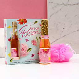 Гель для душа 250 мл и мочалка Яркой весны!, подарочный набор, аромат фруктовый десерт, ЧИСТОЕ СЧАСТЬЕ  фото 2