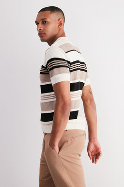 Cok Renkli Regular Fit Cizgili Triko Polo Yaka T-Shirt TMNSS24PO00003 - Trendyolmilla фото 3