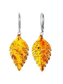 Серьги со вставками из натурального цельного янтаря Листочки