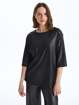 Bisiklet Yaka Parlak G?r?n?ml? Kad?n Bluz