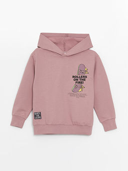 Kap??onlu Bask?l? Uzun Kollu Erkek ?ocuk Sweatshirt