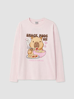 Bisiklet Yaka Bask?l? K?z ?ocuk Pijama Tak?m