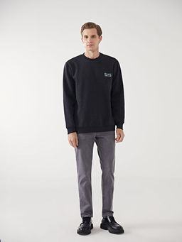 Bisiklet Yaka Bask?l? Erkek Kal?n Sweatshirt