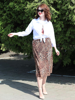 Юбка леопардовая с разрезом - Almond фото 7