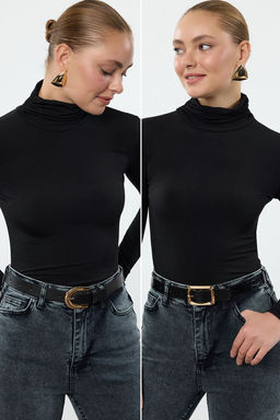 Trendyolmilla Siyah-Siyah Tokal? 2li Paket Deri Gorunumlu TWOAW25KE00002